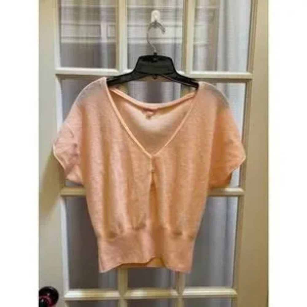 J. Crew Featherweight Cashmere Short-sleeve V-Neck T-Shirt Sweater Pink Medium